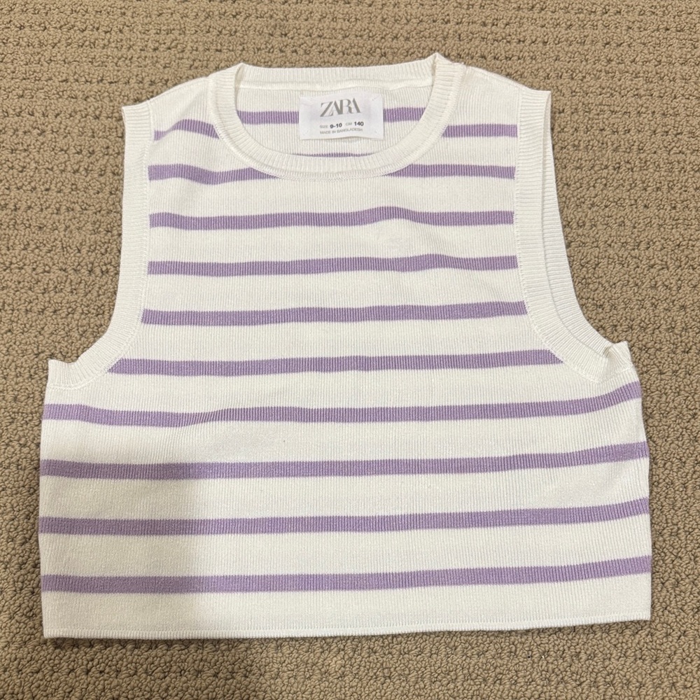Zara Lavender and White Striped Sleeveless Top